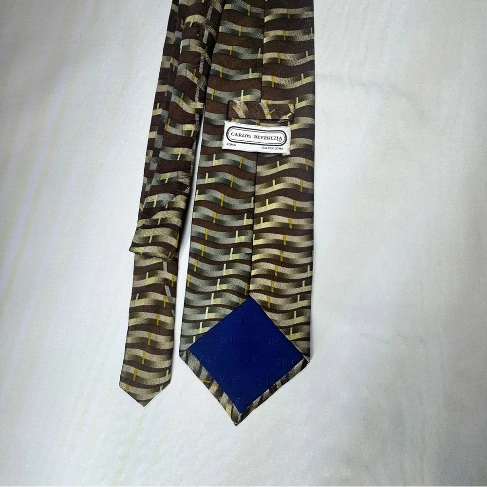 Carlos Devenezia Brown and Gold Vintage Silk Tie